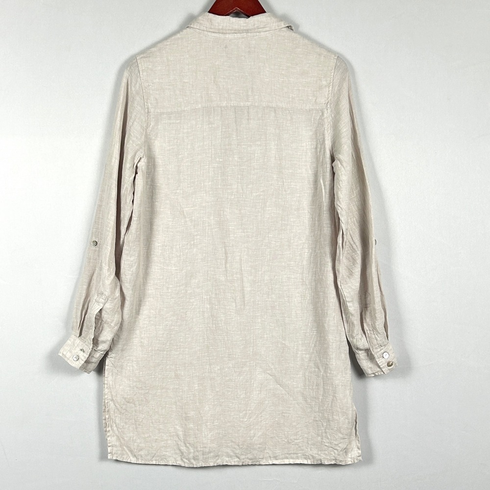 Jones New York 100% Linen Mini Tunic Dress Women's S / M Oatmeal Coastal Grandma - Picture 7 of 11